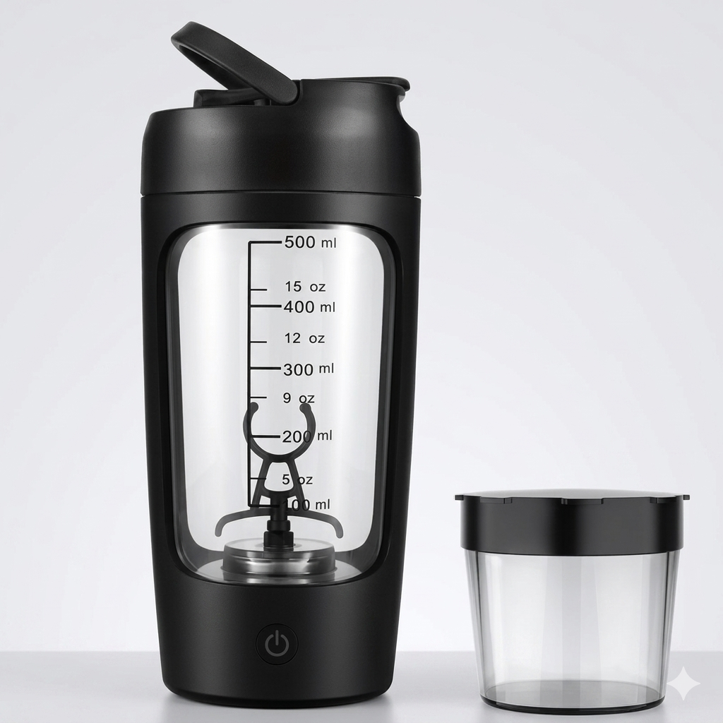 Elektryczny Shaker do Odżywek 500 ml USB-C | Automatyczny Mikser Proteinowy 7000 RPM | Butelka do Białka, Koktajli i Kawy