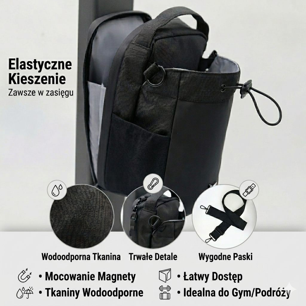 Magnetyczna Torba Treningowa PeakFit | Pojemne Etui na Bidon i Telefon z Mocnym Magnesem