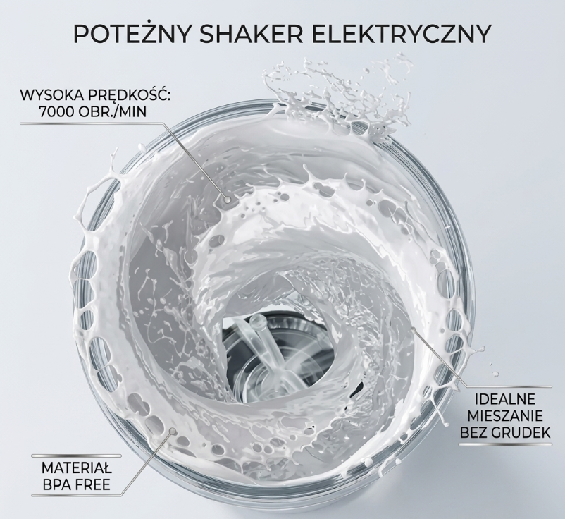 Elektryczny Shaker do Odżywek 500 ml USB-C | Automatyczny Mikser Proteinowy 7000 RPM | Butelka do Białka, Koktajli i Kawy